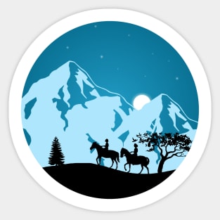 Midnight Riders - Majestic Moonlit Mountains Sticker